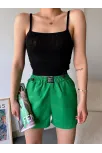 Armalı Keten Şort Yeşil S251003