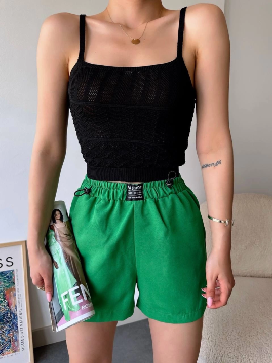 Armalı keten şort yeşil s251003 Armalı keten şort yeşil s251003