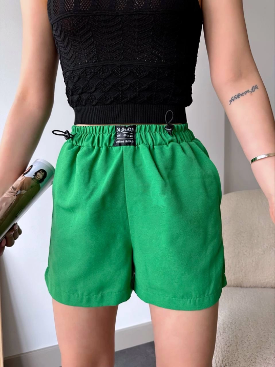 Armalı keten şort yeşil s251003 Armalı keten şort yeşil s251003