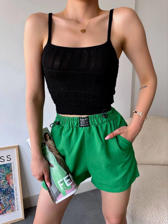 Armalı keten şort yeşil s251003 Armalı keten şort yeşil s251003