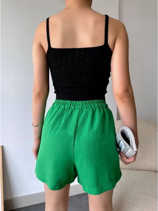 Armalı Keten Şort Yeşil S251003