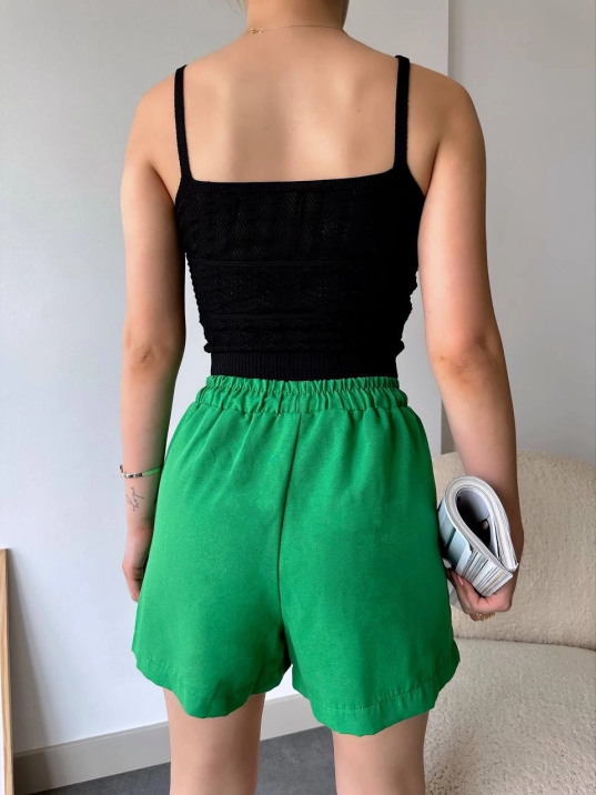 Armalı keten şort yeşil s251003 Armalı keten şort yeşil s251003