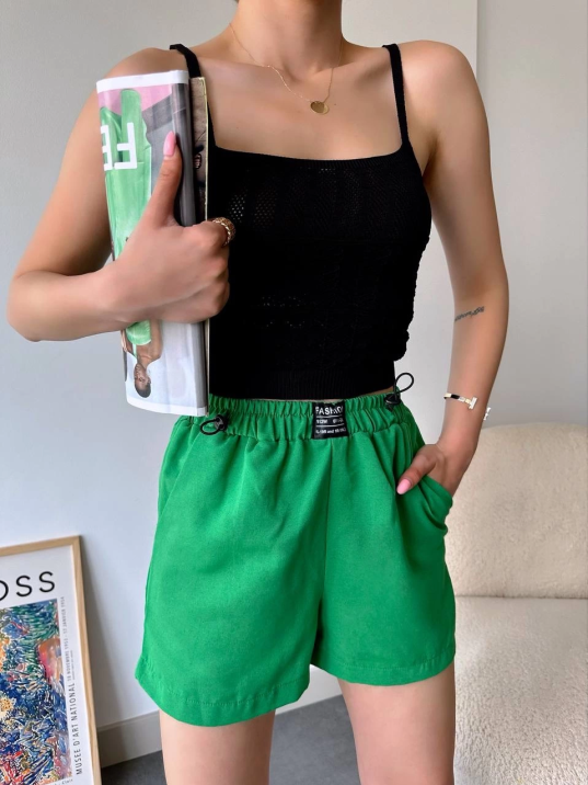Armalı keten şort yeşil s251003 Armalı keten şort yeşil s251003