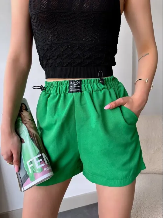 Armalı Keten Şort Yeşil S251003