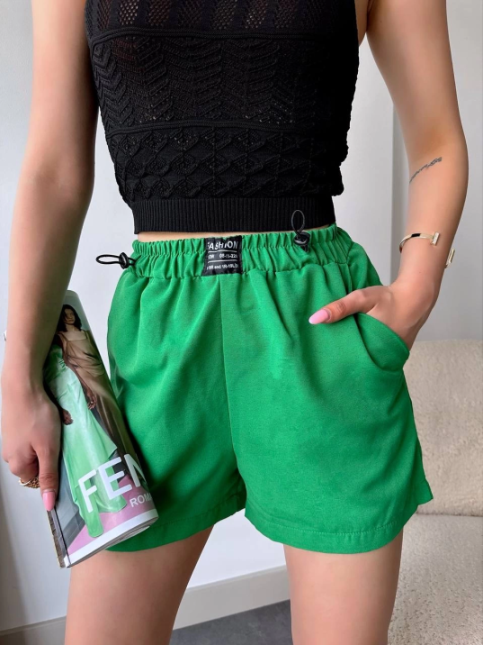 Armalı keten şort yeşil s251003 Armalı keten şort yeşil s251003