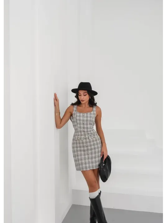 Askılı Ch Kumaş Düğmeli Elbise Gribeyaz H265007