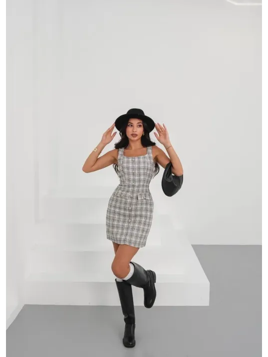 Askılı Ch Kumaş Düğmeli Elbise Gribeyaz H265007