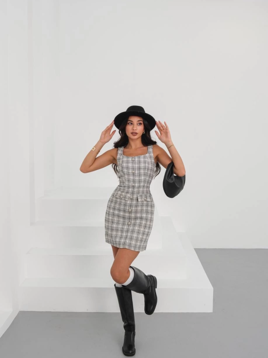 Askılı ch kumaş düğmeli elbise gribeyaz h265007 Askılı ch kumaş düğmeli elbise gribeyaz h265007