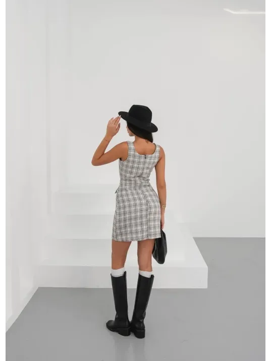 Askılı Ch Kumaş Düğmeli Elbise Gribeyaz H265007