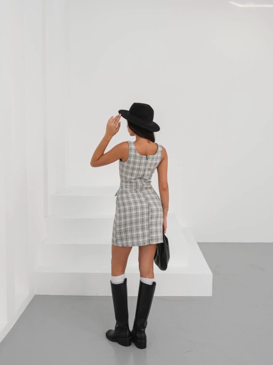 Askılı ch kumaş düğmeli elbise gribeyaz h265007 Askılı ch kumaş düğmeli elbise gribeyaz h265007