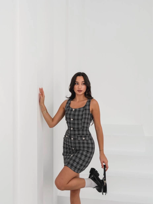 Askılı ch kumaş düğmeli elbise siyahbeyaz h265007 Askılı ch kumaş düğmeli elbise siyahbeyaz h265007