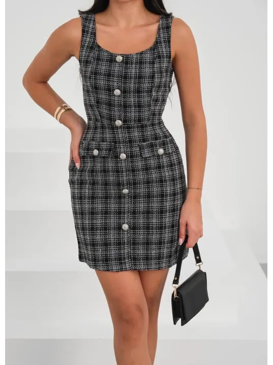 Askılı Ch Kumaş Düğmeli Elbise Siyahbeyaz H265007