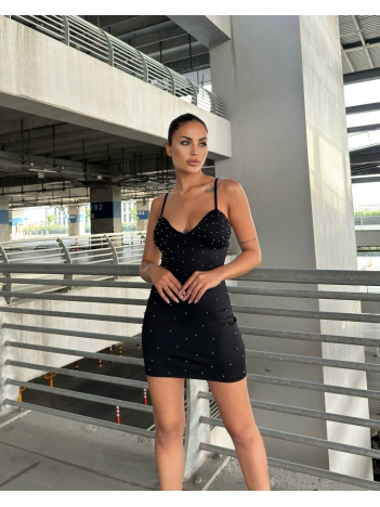 Askılı Taşlı Mini Elbise