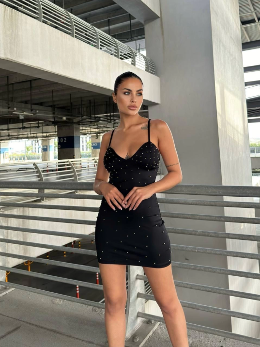 Askılı Taşlı Mini Elbise Askılı Taşlı Mini Elbise