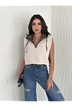 Astarlı Kapşonlu Kuzu Yelek Beyaz T1243
