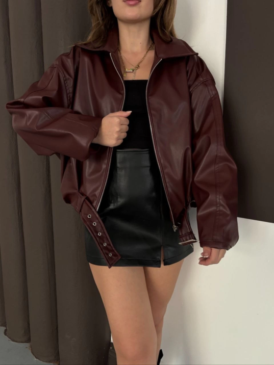 Astarlı kemerli pb deri ceket bordo onst Astarlı kemerli pb deri ceket bordo onst