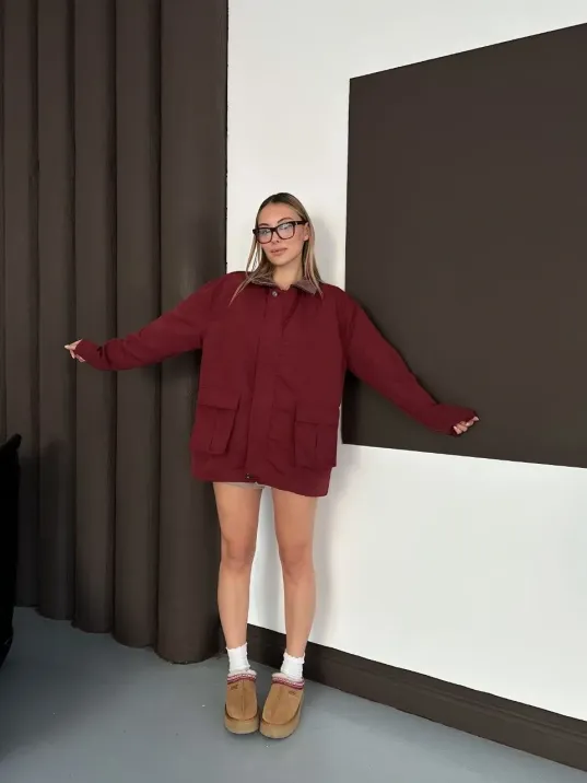 Astarlı Yaka Detaylı Artos Ceket Bordo St2651019