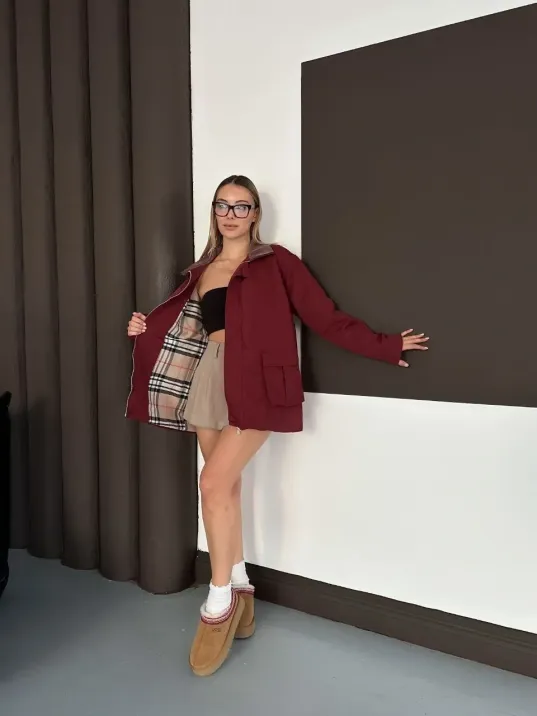 Astarlı Yaka Detaylı Artos Ceket Bordo St2651019