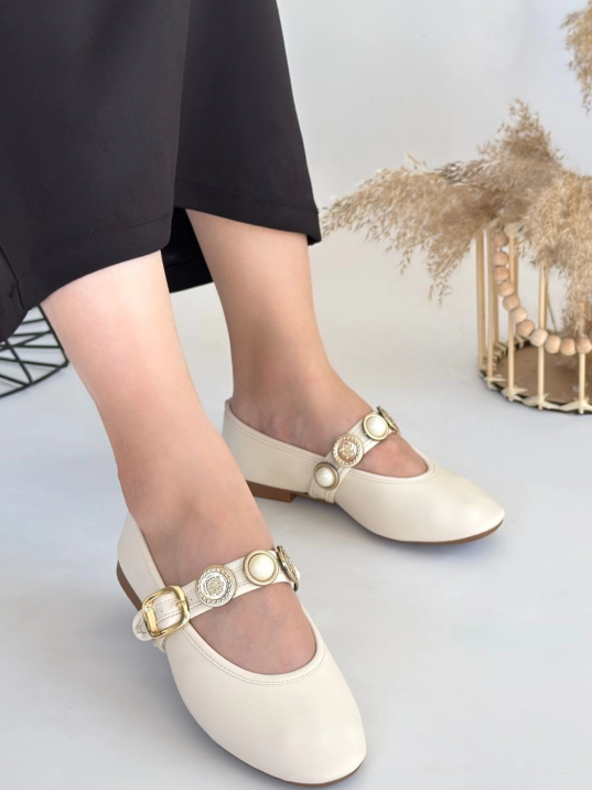 Atnis Bej Cilt Babet Ayakkabı Atnis Bej Cilt Babet Ayakkabı