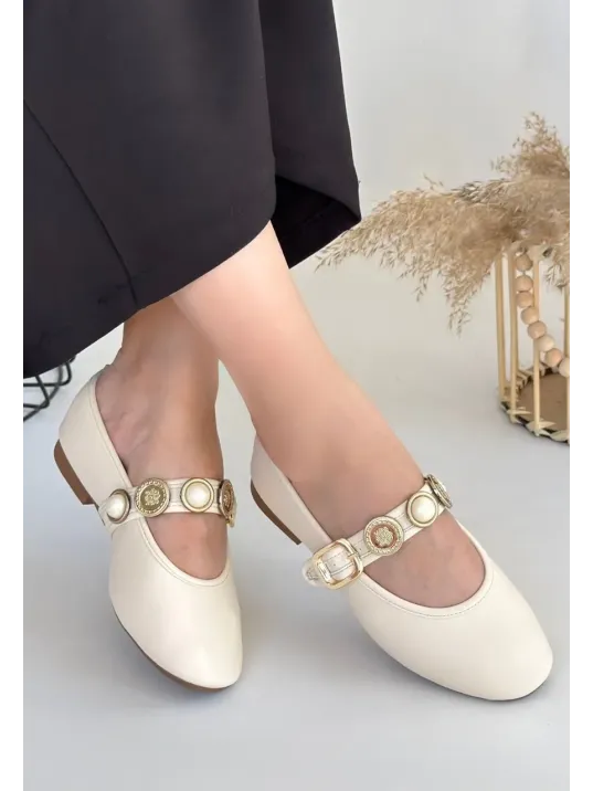 Atnis Bej Cilt Babet Ayakkabı Atnis Bej Cilt Babet Ayakkabı