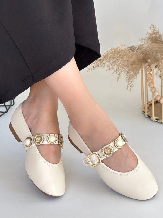 Atnis Bej Cilt Babet Ayakkabı Atnis Bej Cilt Babet Ayakkabı