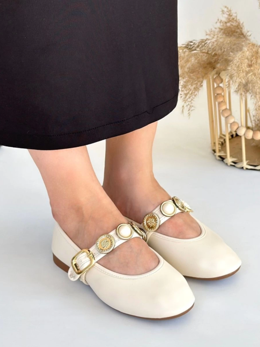 Atnis Bej Cilt Babet Ayakkabı Atnis Bej Cilt Babet Ayakkabı