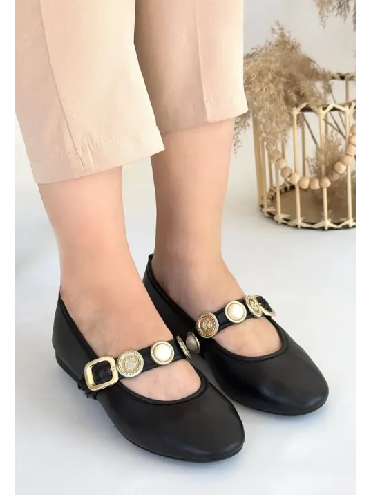 Atnis Siyah Cilt Babet Ayakkabı Atnis Siyah Cilt Babet Ayakkabı