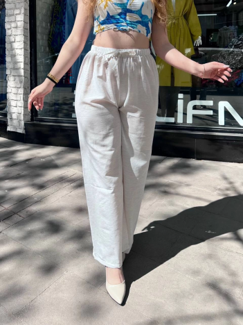 Bağcıklı keten pantolon krem Bağcıklı keten pantolon krem
