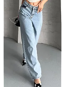 Baggy Kar Yıkama Buz Mavi Jeans Pantolon D2007