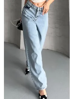 Baggy Kar Yıkama Buz Mavi Jeans Pantolon D2007