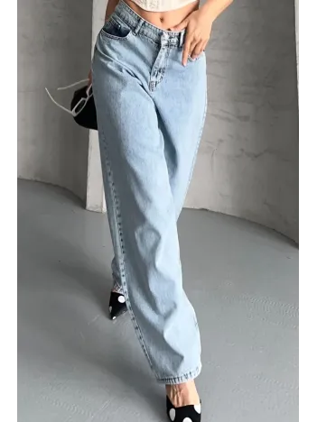 Baggy Kar Yıkama Buz Mavi Jeans Pantolon D2007