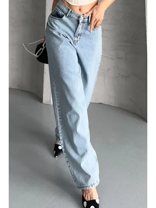 Baggy Kar Yıkama Buz Mavi Jeans Pantolon D2007 Baggy Kar Yıkama Buz Mavi Jeans Pantolon D2007
