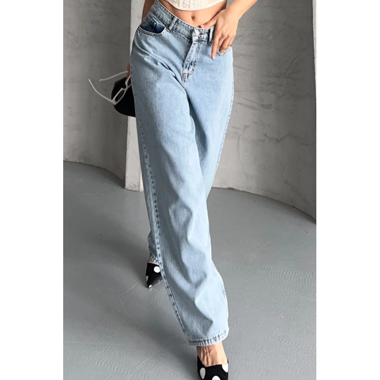 Baggy kar yıkama buz mavi jeans pantolon d2007 Baggy kar yıkama buz mavi jeans pantolon d2007