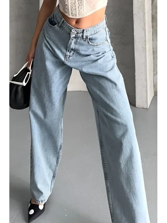 Baggy Kar Yıkama Buz Mavi Jeans Pantolon D2007 Baggy Kar Yıkama Buz Mavi Jeans Pantolon D2007