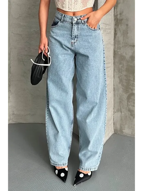 Baggy Kar Yıkama Buz Mavi Jeans Pantolon D2007