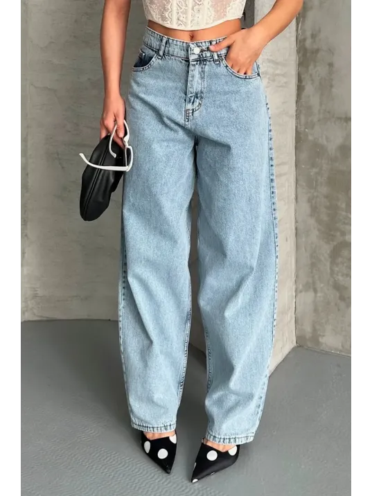 Baggy Kar Yıkama Buz Mavi Jeans Pantolon D2007 Baggy Kar Yıkama Buz Mavi Jeans Pantolon D2007