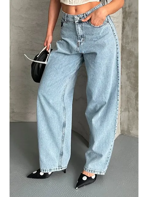 Baggy Kar Yıkama Buz Mavi Jeans Pantolon D2007