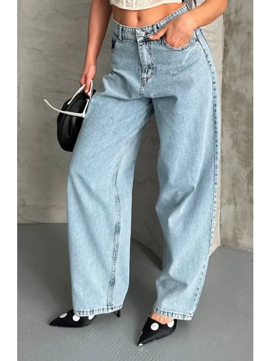 Baggy Kar Yıkama Buz Mavi Jeans Pantolon D2007 Baggy Kar Yıkama Buz Mavi Jeans Pantolon D2007