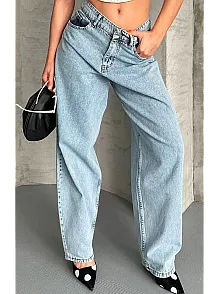 Baggy Kar Yıkama Buz Mavi Jeans Pantolon D2007