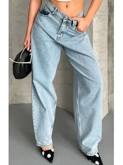 Baggy Kar Yıkama Buz Mavi Jeans Pantolon D2007