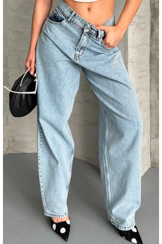 Baggy kar yıkama buz mavi jeans pantolon d2007