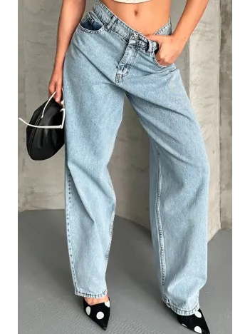Baggy Kar Yıkama Buz Mavi Jeans Pantolon D2007