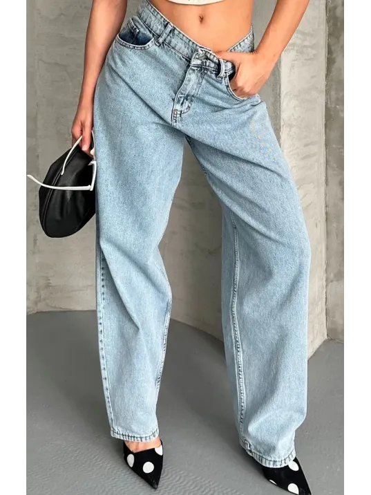 Baggy Kar Yıkama Buz Mavi Jeans Pantolon D2007 Baggy Kar Yıkama Buz Mavi Jeans Pantolon D2007