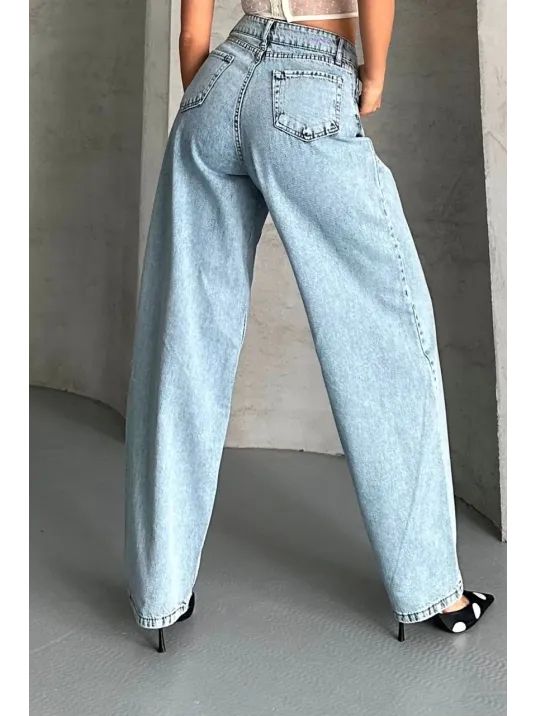 Baggy Kar Yıkama Buz Mavi Jeans Pantolon D2007 Baggy Kar Yıkama Buz Mavi Jeans Pantolon D2007