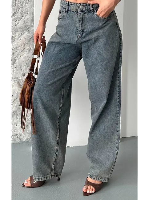 Baggy Kar Yıkama Eskitme Kahve Jeans Pantolon