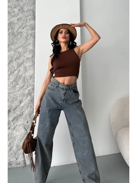 Baggy Kar Yıkama Eskitme Kahve Jeans Pantolon D2007 Baggy Kar Yıkama Eskitme Kahve Jeans Pantolon D2007