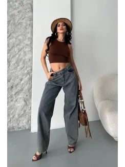 Baggy Kar Yıkama Eskitme Kahve Jeans Pantolon