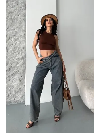 Baggy Kar Yıkama Eskitme Kahve Jeans Pantolon D2007