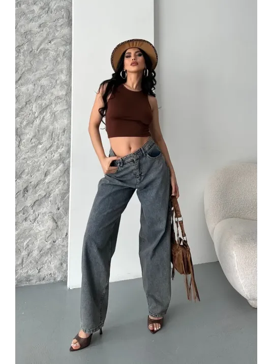 Baggy Kar Yıkama Eskitme Kahve Jeans Pantolon D2007 Baggy Kar Yıkama Eskitme Kahve Jeans Pantolon D2007