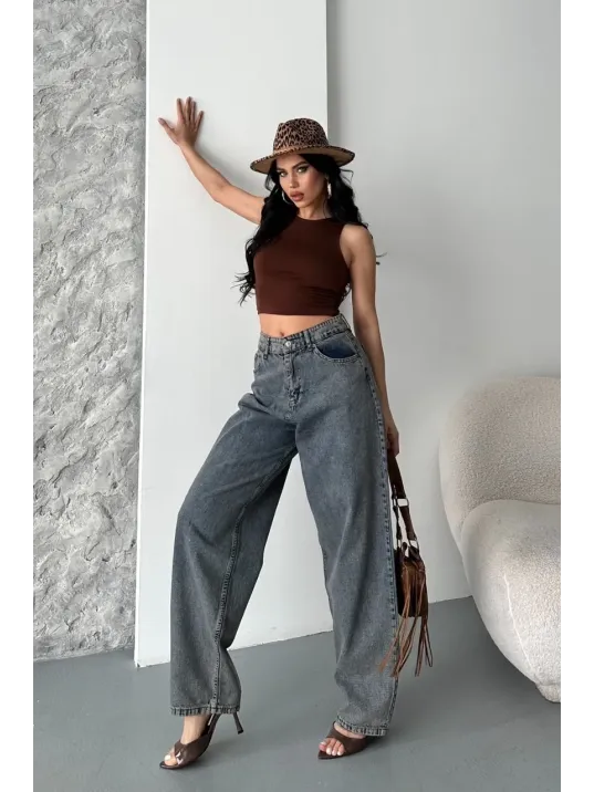 Baggy Kar Yıkama Eskitme Kahve Jeans Pantolon D2007 Baggy Kar Yıkama Eskitme Kahve Jeans Pantolon D2007